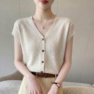 SHEHAN | Ice Linen Knitted Fly Sleeve T-Shirt Thin Breathable Loose and Slimming
