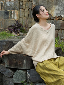 Retro Texture Bamboo Cotton Batwing T-Shirt