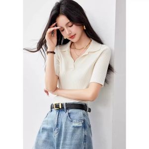 puella | Áo Sweater Kẻ Dọc Cổ V Kiểu Pháp