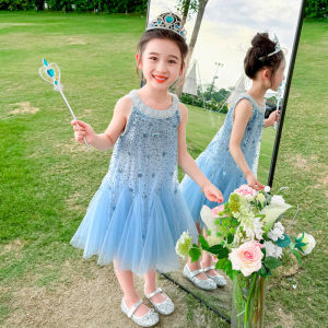 Váy Công Chúa Elsa Mùa Hè Cho Bé Gái Váy Lưới Không Tay Váy Lưới Lấp Lánh Váy Công Chúa Băng Cho Bé Gái