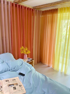 French Cream Style Curtain Ins Transparent Mesh Curtains Girly Bedroom Living Room Pure Color Half Shade Bay Window Voile Customization
