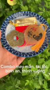 (Đã khai quang - tặng kèm túi lộc)Lá bồ đề 12 con giáp kèm đồng xu hoa mai phong thuỷ tài lộc may mắn bình an
