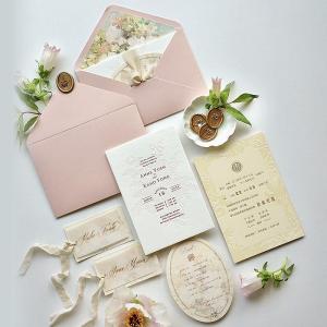 Bilingual Traditional Script Nature-themed Embossed Custom Wedding Invitations