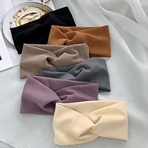 Korean Stretchy Soft Running Knitted Knot Turban Head Band Lightweight Elastic Sports Gym Exercise Women JUJU Knitted Wide Head Band