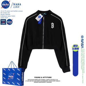 NASA Collaborative ซิป เสื้อสเว็ตเชิ้ต เสื้อแจ็คเก็ต ผู้หญิง แบบสั้น ฤดูใบไม้ผลิ ฤดูใบไม้ร่วง 2023 อินเทรนด์ ยี่ห้อ ออร์แกนิค ผ้าฝ้ายแขนยาว สลิมฟิต