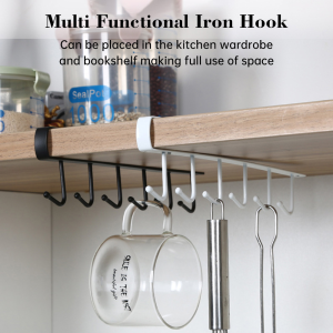 A row of 6 iron kitchen hooks do not require drilling and can be used to hang cups tableware and other kitchen supplies for kitchen storage⚡PH deliveryIn stock⚡