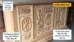 Tủ Thờ Mẫu Tam Đa Gỗ Gụ kt Ngang 255cm Cao Lên 127cm Mặt Sâu 81Tủ Thờ Mẫu khủng Siêu Dầy