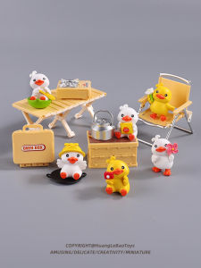 Miniature Happy Duck Camping Model Cute Cartoon Yellow Duck Realistic Animal Figurine Pretend Play Toy Đồ Chơi Mô Hình Động Vật