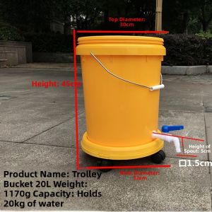 Thickened Plastic Barrel with Faucet Cover Wheelbarrow 20L round Family Use Cleaning Tool Home Personal Care Household Chores