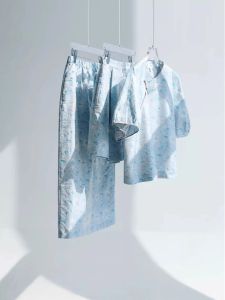 Rongmei Song Summer Cool/Pierced Not Meat Step by Step Lotus Colorful /New Chinese Style Womens Fashion Set round Neck Short Sleeve Shorts