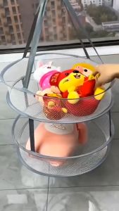 Jemuran Keranjang Jaring Boneka Kaos Kaki Sepatu Hanger Jaring Gantung Pengering Pakaian 2 Tingkat