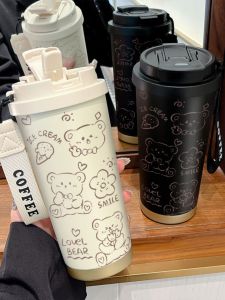 Cute Bear 316 Stainless Steel Insulated Coffee Cup: A Portable Straw Mouth Saliva Cup for Women