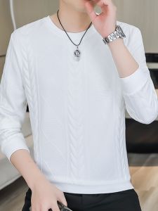 Mens Spring Autumn Lightweight Long Sleeve Hoodie Floral Embroidery White Pure Color T-Shirt Casual Comfortable Polyester Blend