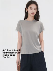 Miiow | Cat Woman Summer Loose Fit Round Neck Short Sleeve T-Shirt Raindrop Hemp Fashion Womens Top Slimming Small Flying Sleeve