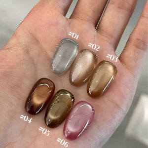 10ML 1-12PCS Brown Nails Champagne Silk cloth Amber Maillard Cat Eye Magnet Gel Nail Polish French tip Nails Autumn Nails