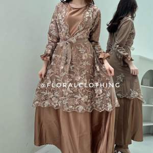 F187 dress kondangan muslim mewah bahan brokat premium korean look