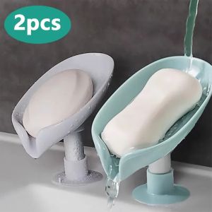 2PCS Leaf Shape Soap Box Drain Soap Holder Soap Storage Rack Suction Cup Soap Dish Creative Soap Box Bathroom Soap Container