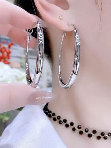 2023 New Fashionable Simple Elegant Silver Plated Alloy Circle Earrings for Women Japanese and South Korean Style