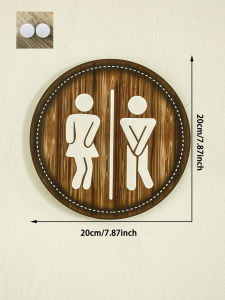 Macrame Round Toilet Sign Wall Decor Men & Women Bathroom Symbol Plaque Wooden Rustic Hanging Ornament for Restroom/Home Decor