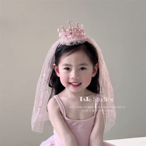 Princess Style Birthday Girl Headwear Shiny Crown Childrens Veil Hairband Cute Girls Hair Accessories Baby Girls Headband