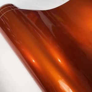 Ultra Glossy Orange Metallic Vinyl Wrap Film Roll With Air Release Self Adhesive Car Wrapping Motorcycle DIY Decal Sticker