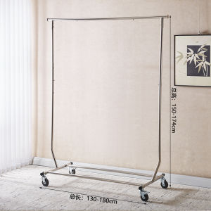 Stainless Steel Clothing Hanger Rack Adjustable Mobile Folding Double Bar Rod Storage for Clothing Store Green Design