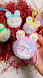 YOUJ Plush keychain wool ball pendant little bear plush bag accessories doll grab machine hanging