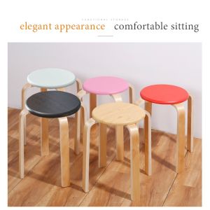 Stool High Round Stool Stackable Wooden Chair Dining Stool Wooden Chair Home Stool Round Stool