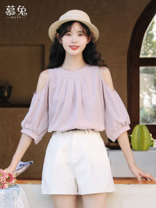 MUTU | Muteb French Style Off Shoulder Chiffon Shirt Women Summer New Design Sensation Elegant Beautiful Small Size Hollow Out Loose Fit