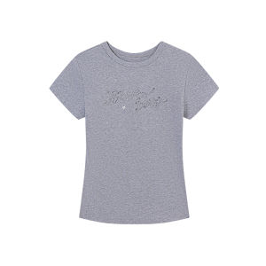 Sequined Fitted Short Sleeve T-Shirt Round Neck Korean Style for Women