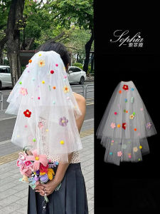 Dopamine Colorful Twist Stick Headwear Bride Gown Accessory Photography Prop Cute Fluffy Veil Wedding Ceremony Registration