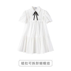 Cute Princess White Dress for Girls Summer Fashionable College Style Cotton Shirt Skirt Ages 2-14 Sweet Lovely Child Dresses