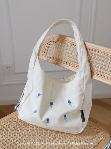 Casual Canvas Shoulder Bag Womens Commuter Handbag Stylish Tote Bag Single Strap Soft Fabric Magnetic Buckle Closure