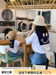 Preppy Style Family Matching Summer Clothes Baby Photoshoot Outfit Trendy Mom Daughter T-Shirt Loose Fit Cotton Sweatshirt