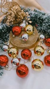 [6 PCS] AKSESORIS BOLA NATAL ISI 6 KEMASAN OPP / GANTUNGAN BOLA POHON NATAL MERAH GOLD SILVER CAMPUR