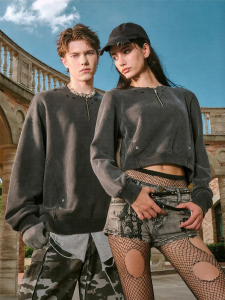 FORNINES | Aged Wash Ripped American Retro Sweatshirts