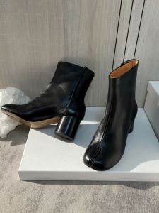 Womens High Heel Pig Foot Shoes Short Boots Spring Autumn Thick Heel Tabi Split-Toe Shoes Sheep Skin European Style Fashion Boots