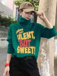 Loose Fit High Neck Long Sleeve Sweatshirt Regular Style Printed Womens Versatile Fashionable Top for Autumn Winter Casual Wear