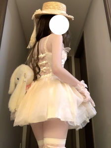 French Unique Beautiful Butterfly Knot Strapless Dress Gentle Sweet Waist Cinching Fairy Skirt Summer Womens Fashion Dress