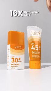 SALSA Sunscreen Moisturizer Series – Sunscreen Moisturizer Spray SPF 30+ PA+++ dan Gel Cream SPF 45+ PA++++ Perlindungan Wajah dari Sinar Matahari|16x Extra Hydration|Tabir Surya Tekstur Ringan|Encapsulated UV Filter | Sunscreens | Sunscreen