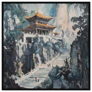 Tranh màu nước phong cảnh vẽ chùa phật giáo.Tranh treo tường dán tường sơn dầu canvas CGI-1928