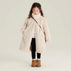 DTNOW Winter Girls Plush Jacket Warm Princess Coat Hooded Windproof Outerwear Kids Clothes