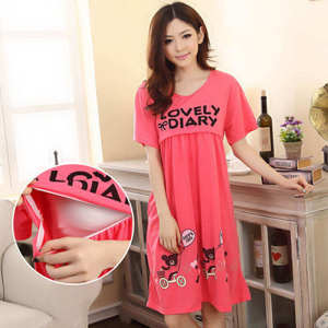 Maternity Dress Cotton Plus Size Korean Confinement Clothes Maternity Going Out Postpartum Short Sleeve Nursing Dress Pajamas Cute Cartoon Pregnant Dress