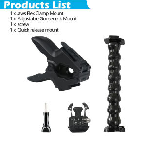 Jaws Flex Clamp Mount Adjustable Gooseneck Holder for GoPro Hero 13 12 11 10 9 8 7 6 SJCAM AKASO Insta360 DJI Osmo Action Camera