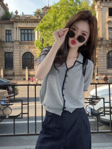 DUOFEIYAN | Polo Collar Short Sleeve Ice Silk Thin Knit Cardigan