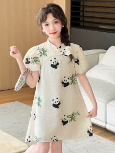 Girl Summer National Style Dress 2024 New Arrival Childrens Han Chinese Costume New Chinese Panda Cheongsam Dress Youth Summer Dress