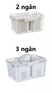Bộ hộp rổ trong HOKORI nhựa VIỆT NHẬT cao cấp - 2 ngăn 3 ngăn tách nước - Thực phẩm tủ lạnh 6570/1