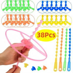 38pcs Flying Helicopter Rotating Circle Bamboo Dragonfly Manual Friction Plastic Propeller Outdoor Flying Toy Childrens Gift