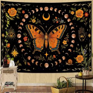 VIKAMA Bướm Vàng Ánh Trăng Hoa Thảm Retro Phong Cách Bohemian Treo Tường Phòng Khách Ký Túc Xá Trang Trí Nhà Polyester