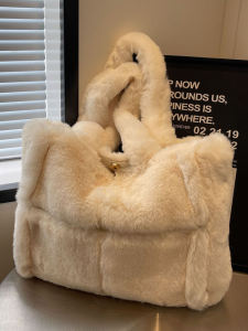 Spring Furry Tote Bag Womens Commuter Shoulder Bag Large Capacity Handheld Bag Fashionable Popular New 2025 PU Leather Handbag
